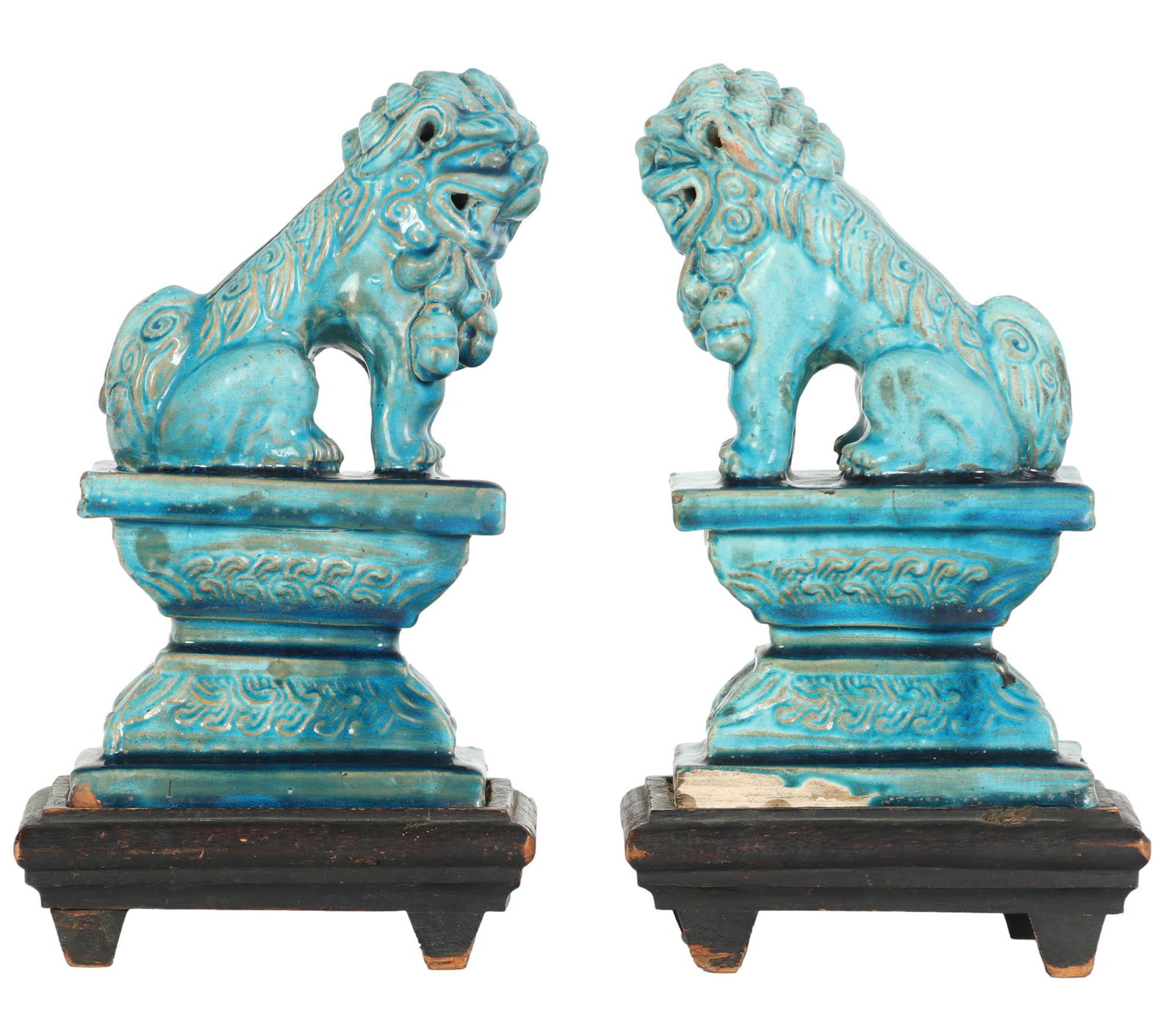 Old Chinese Turquoise Glazed Ceramic Foo Dogs PR (1 of 3)