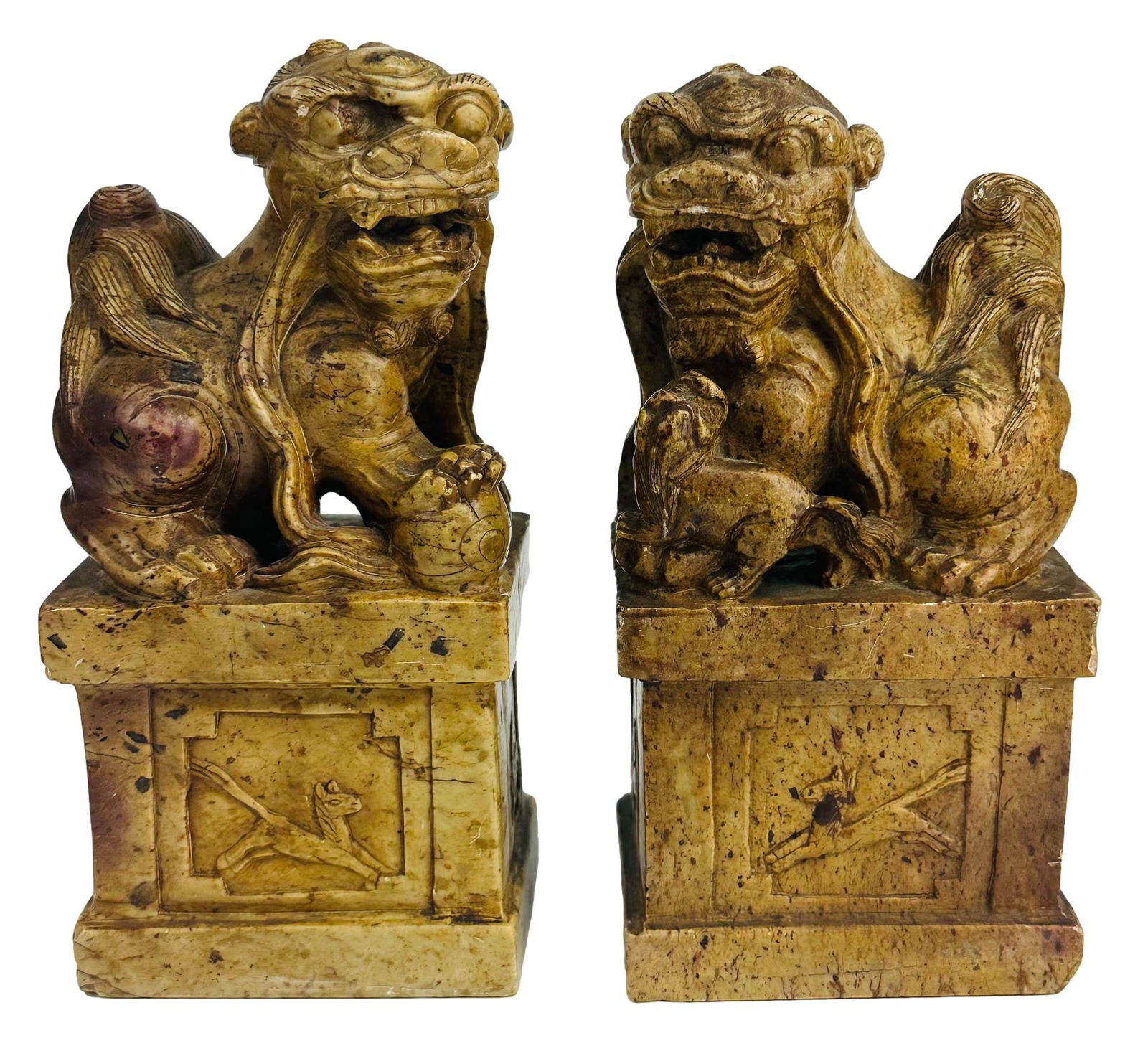 Chinese Carved Soapstone Foo Lion Dog Bookends PR (1 of 6)