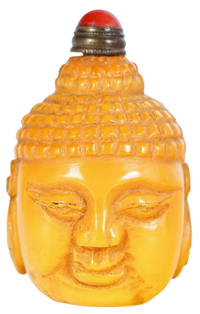 Imperial Yellow Peking Glass Buddha Snuff Bottle (1 of 4)