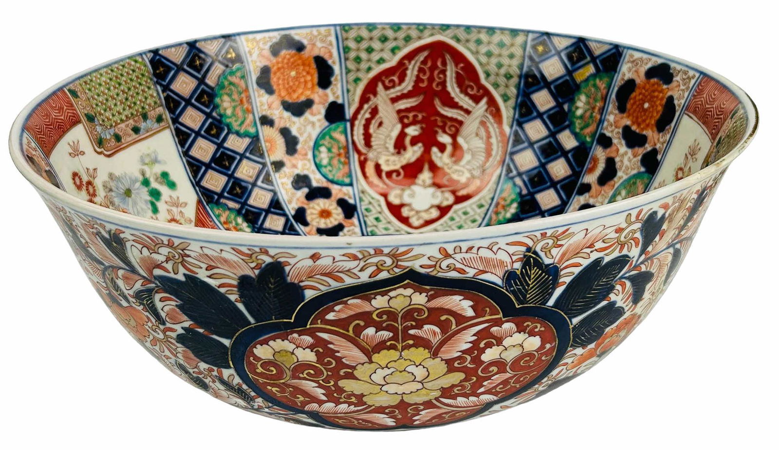 Japanese Imari Porcelain Bird Floral Punchbowl 13" (1 of 5)