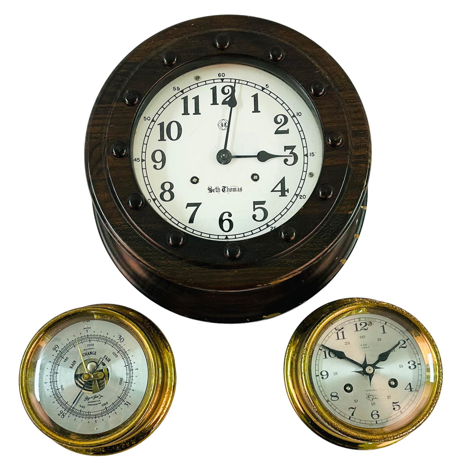 Seth Thomas Ship Clock Time Tide Barometer 3pc LOT (1 of 8)