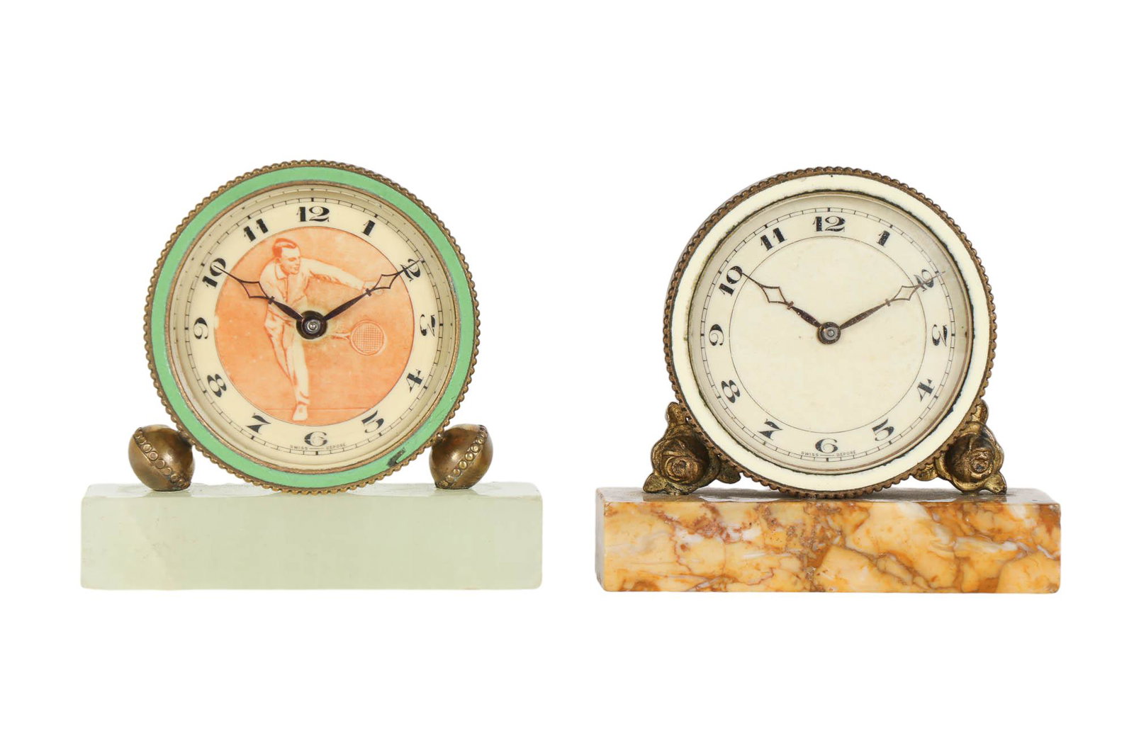 French Deco Miniature Bronze & Marble Clocks 2pc (1 of 4)