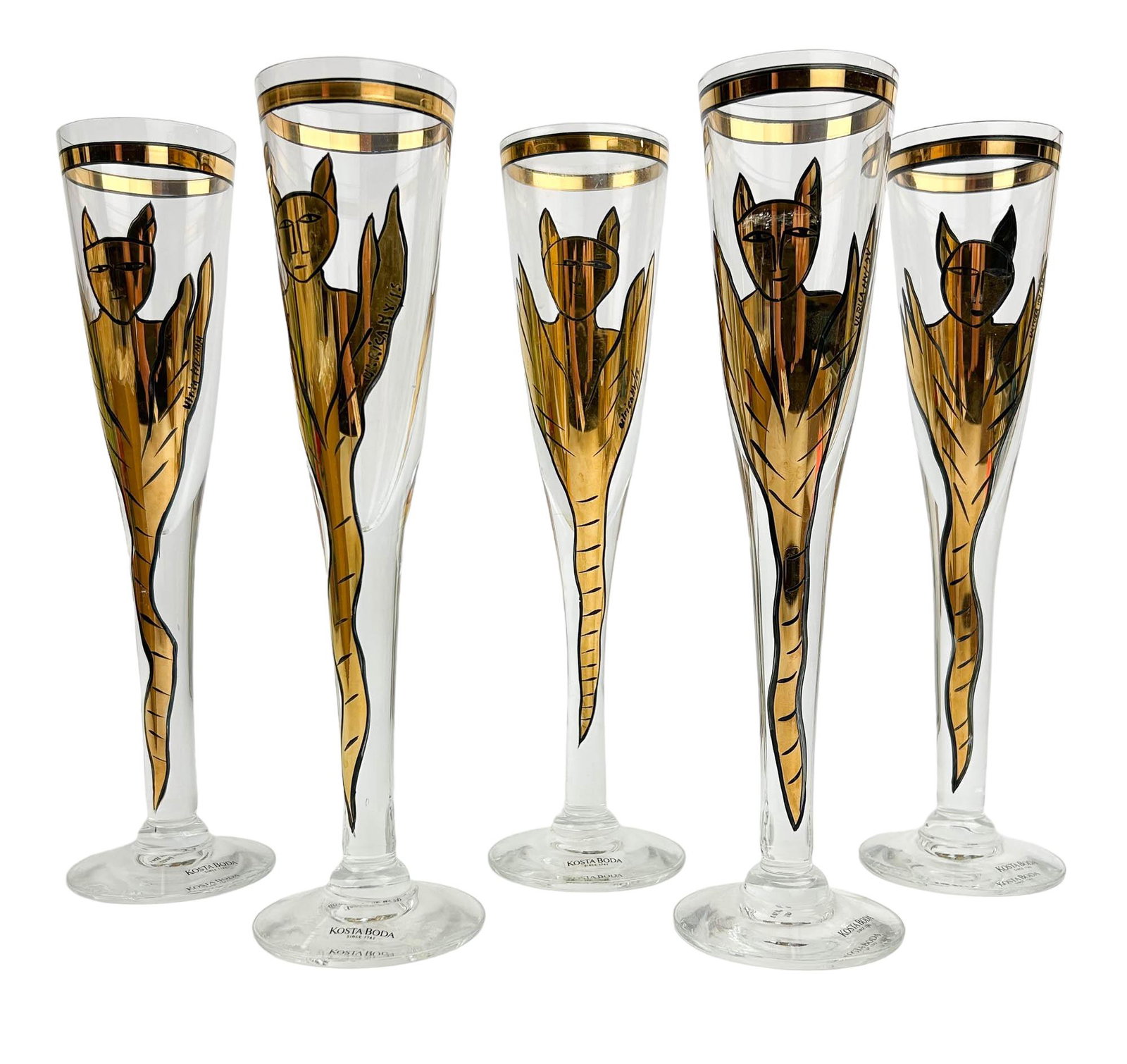 Kosta Boda Crystal Goldy Champagne Goblet 5pc (1 of 5)