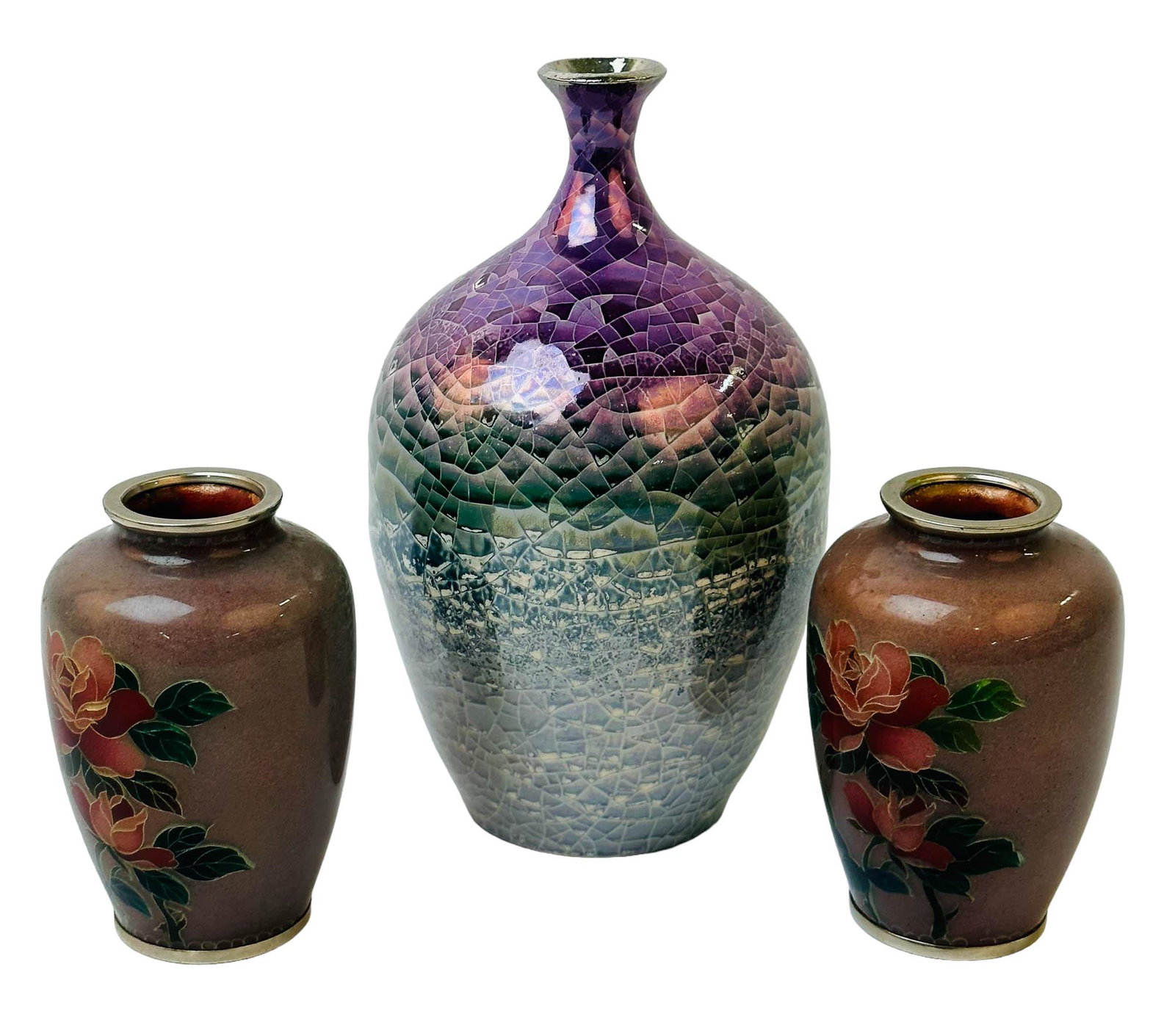 Raku Studio Art Pottery Vase & Enamel Vase 3pc LOT (1 of 4)