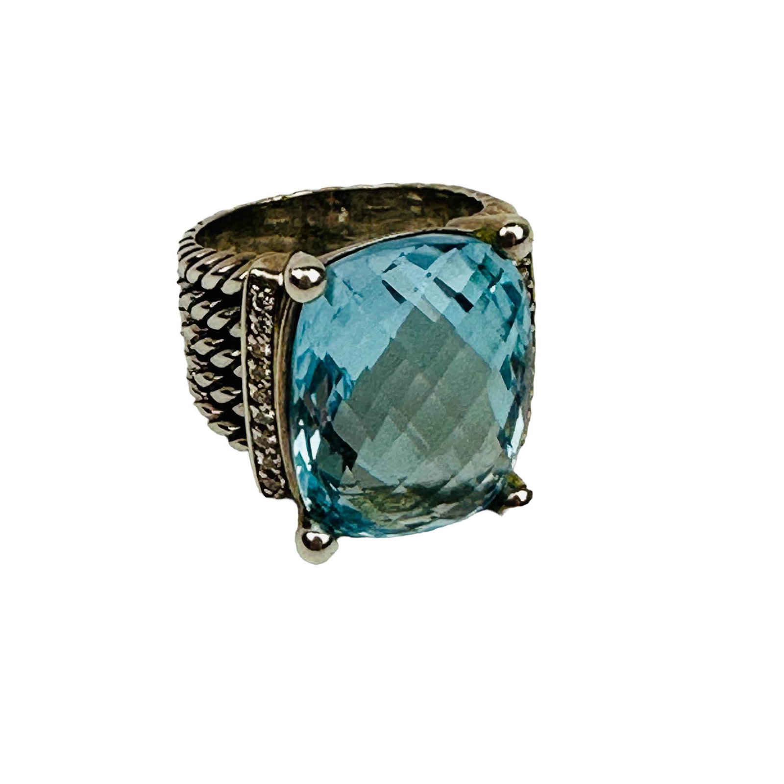 David Yurman Blue Topaz Diamond Sterling Ring Sz 8 (1 of 3)
