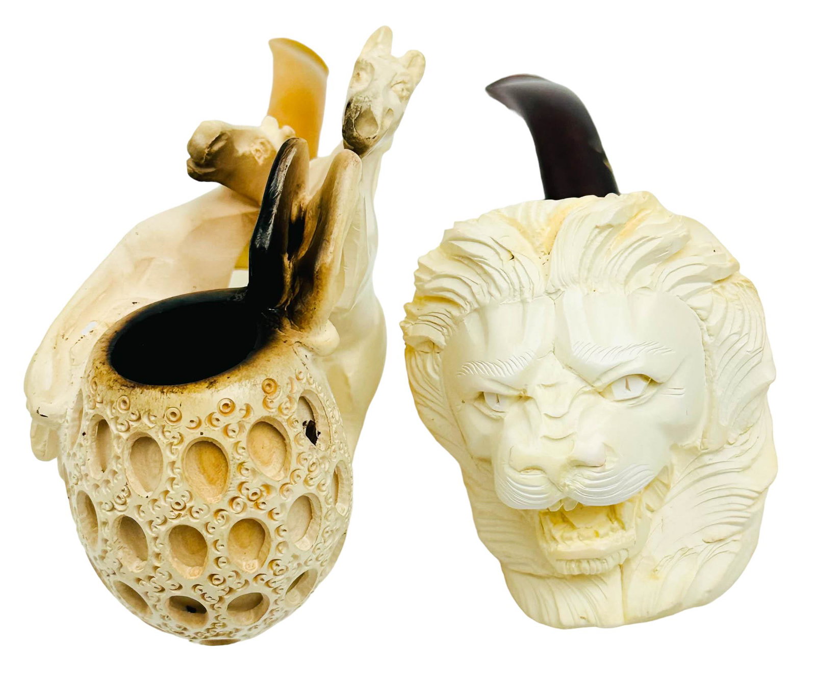 Carved Meerschaum Mustang Horse Lion Smoking Pipe (1 of 3)