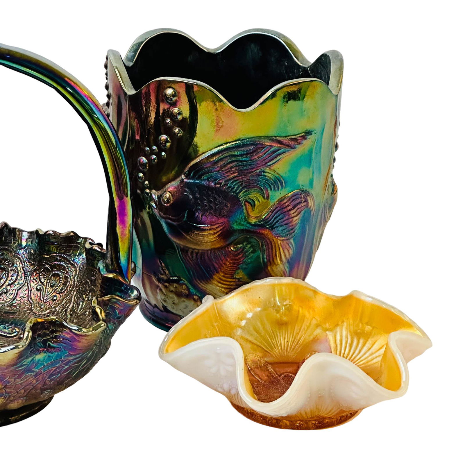 Iridescent & Marigold Carnival Glass 6pc LOT (1 of 3)