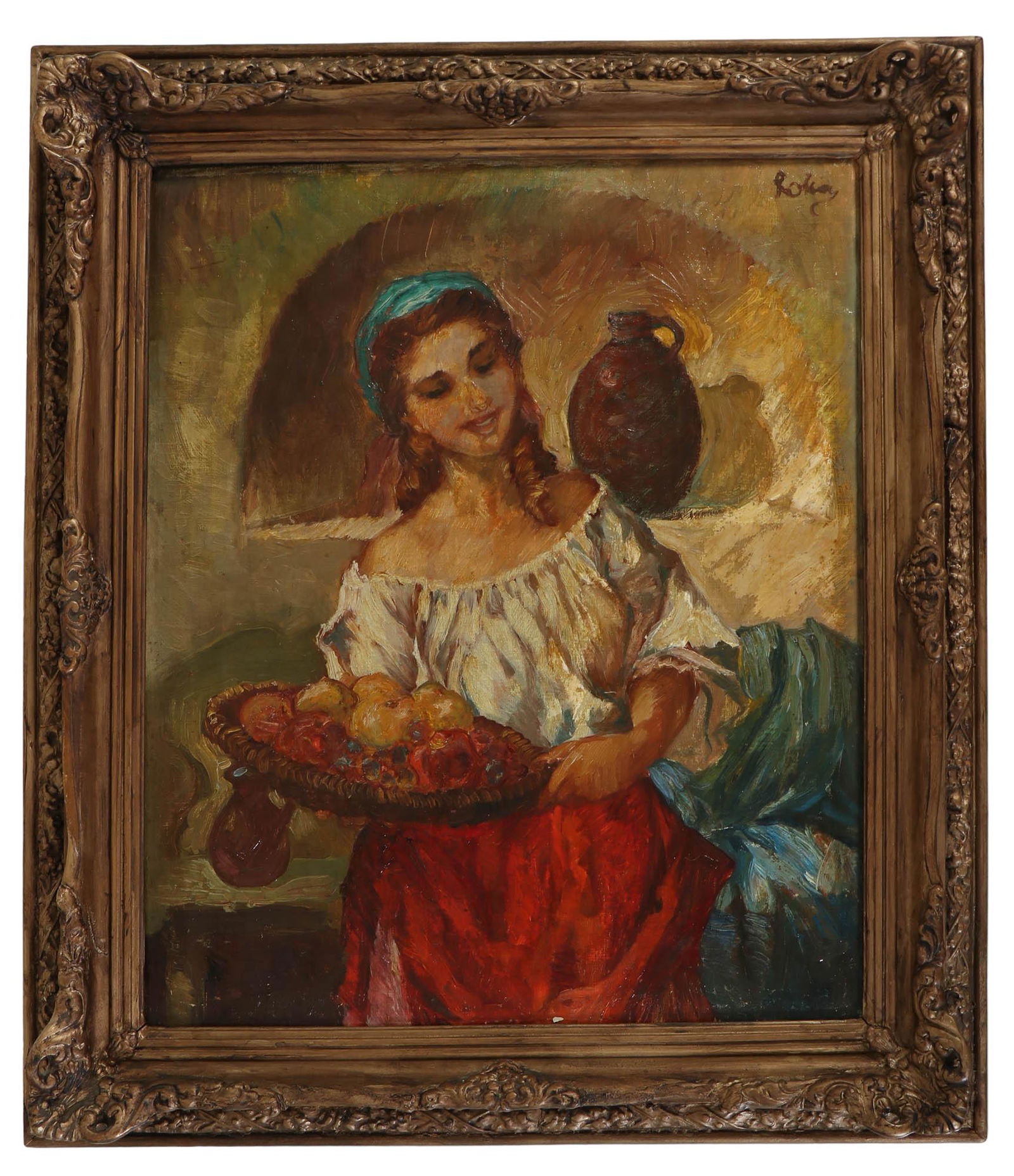 Charles Roka 1912-1999 Woman With Fruit Painting (1 of 4)