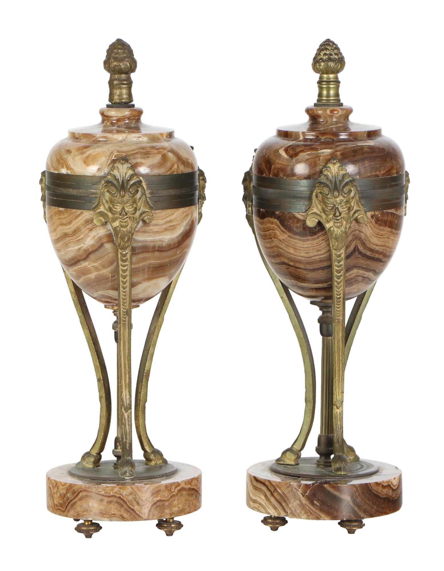 Antique Pair French Marble & Bronze Mask Face Urns (1 of 5)