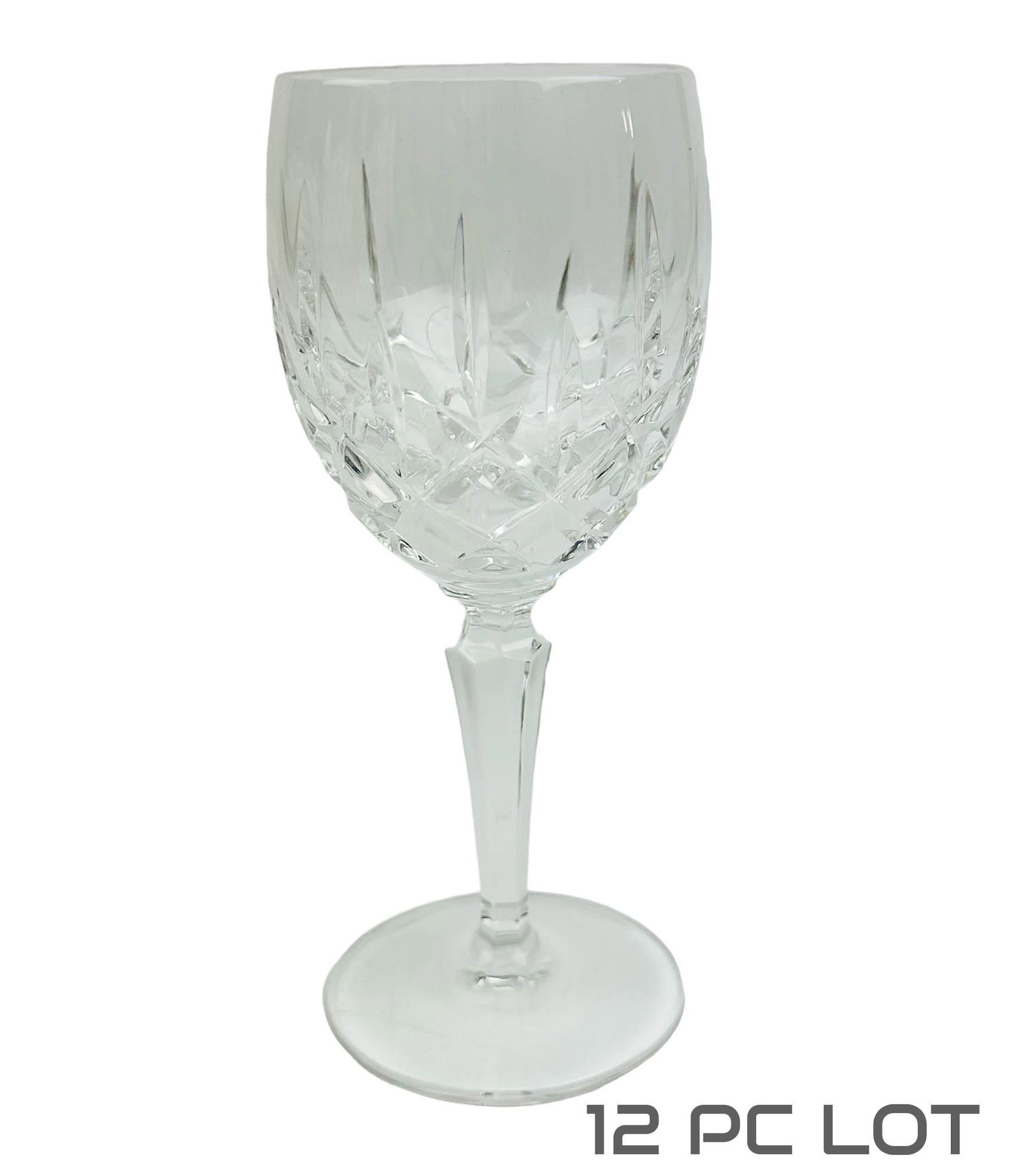 Gorham Crystal Lady Anne Barware Wine Goblet 12pc: Estate lot of 10 Gorham crystal stemware bar barware wine glass goblets. Pattern : Lady Anne. Production years : 1984 - 2017. Showcases vertical cuts over a diamond quilted pattern with faceted tapere