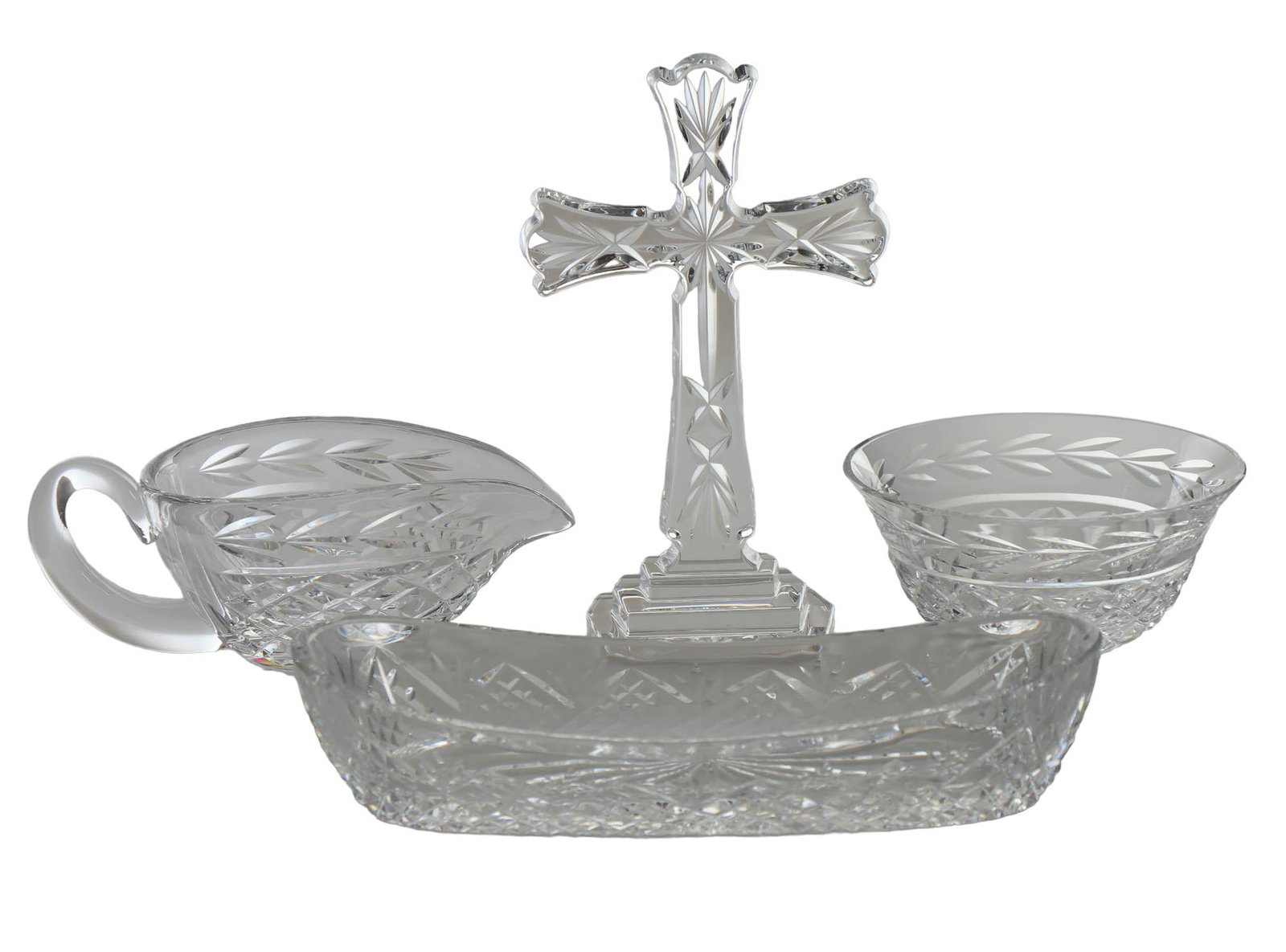 Waterford Crystal Gravy Boat Bowl Dish & Cross 4pc (1 of 5)