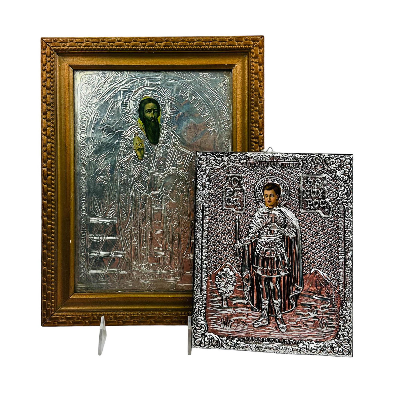 Greek Orthodox Religious Metal Repousse Icons TWO (1 of 6)