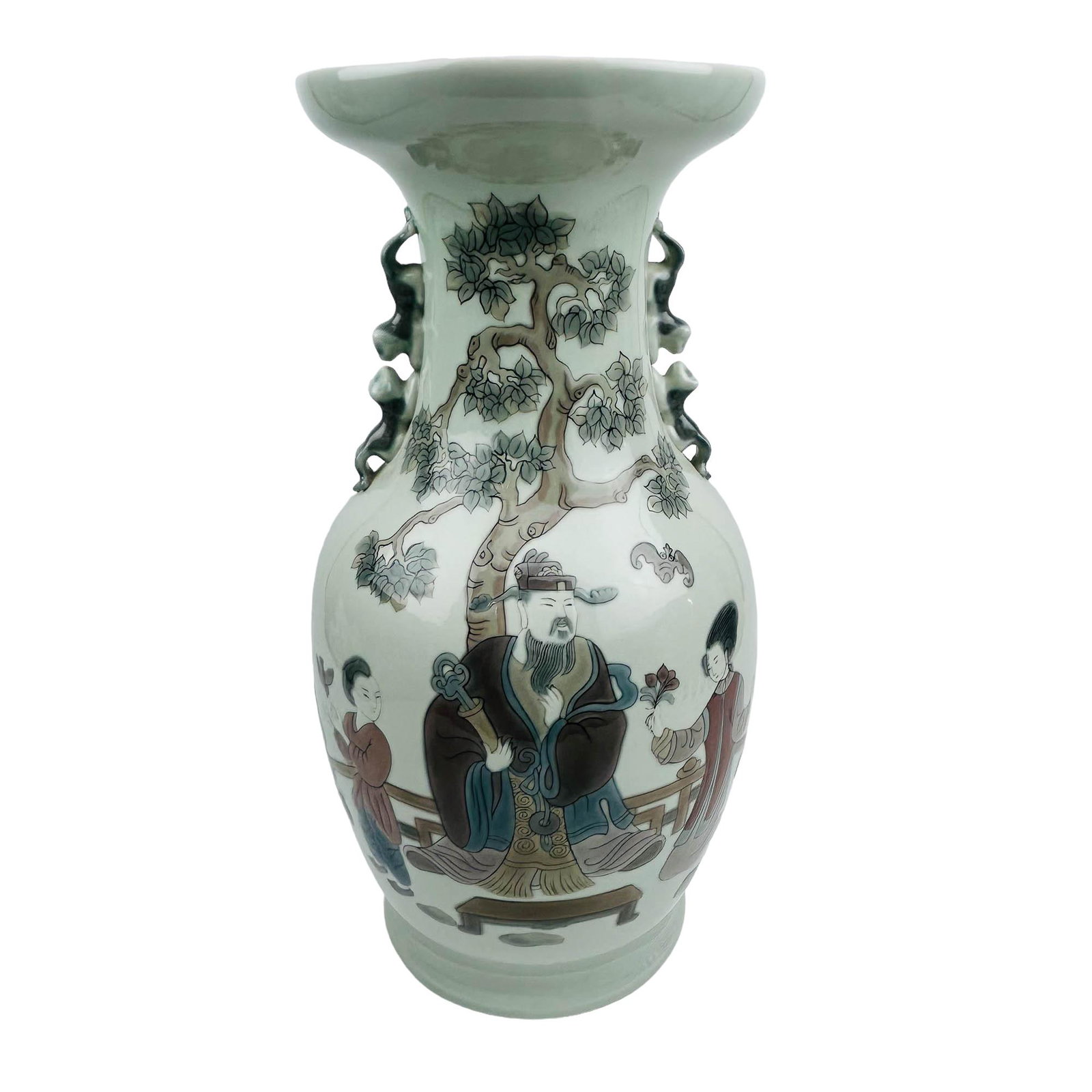 Lladro Spain Mandarin Vase # 4846 Porcelain Vase: Name : Mandarin Vase. Model number : 4846. Sculptor : Julio Fernandez. Production years : 1973 - 1981. Finish : Glazed. Subject matter features an outdoor scene with figures standing under a blossom t