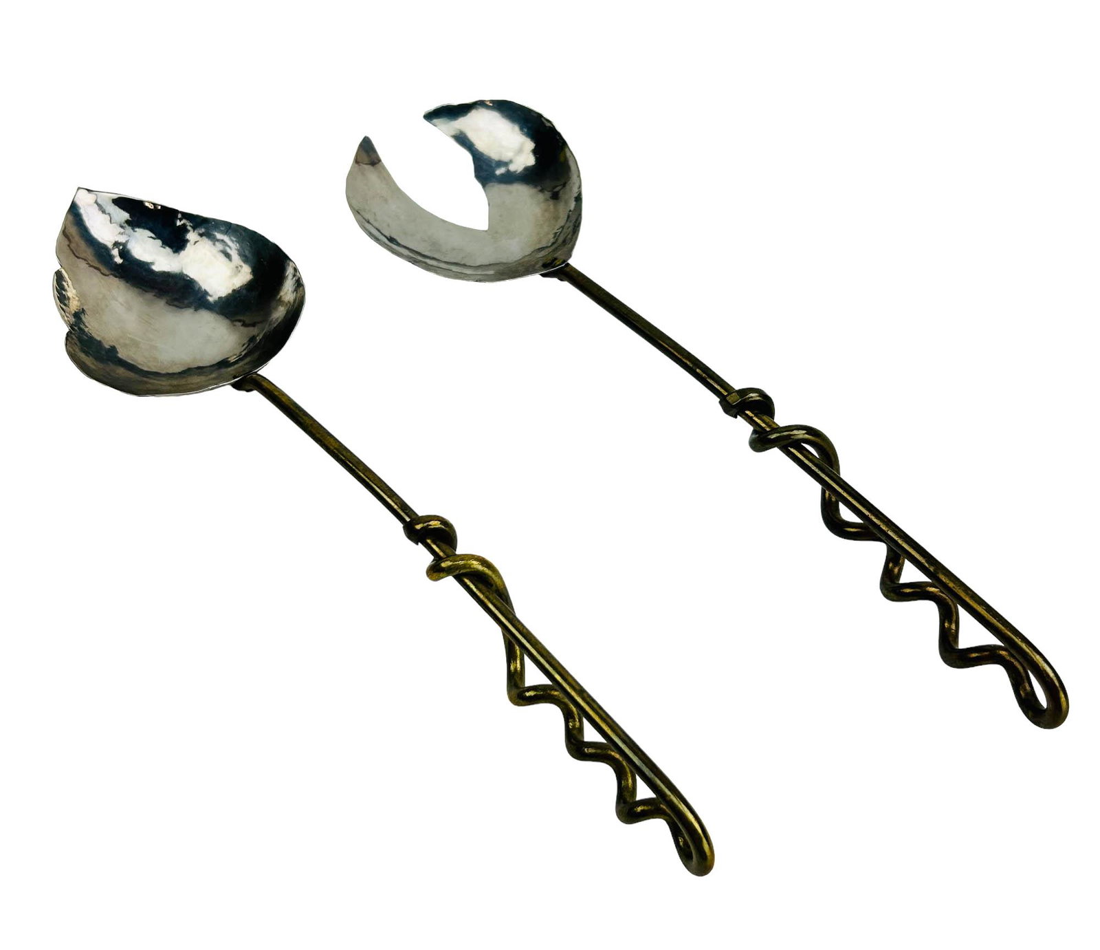 Mid Century Brutalist Mixed Metal Salad Server 2pc (1 of 5)
