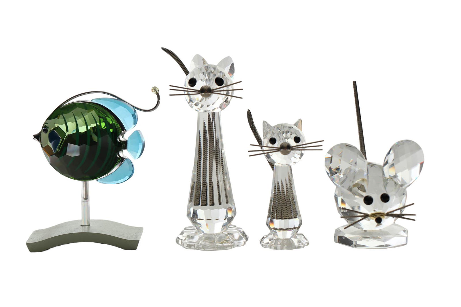 Swarovski Crystal Mouse Cat Fish Figurine 4pc LOT (1 of 2)