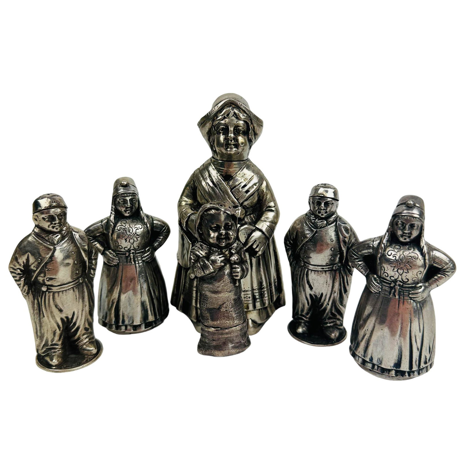 Sterling Silver Dutch Girl Boy & Baby Shakers 356g (1 of 5)