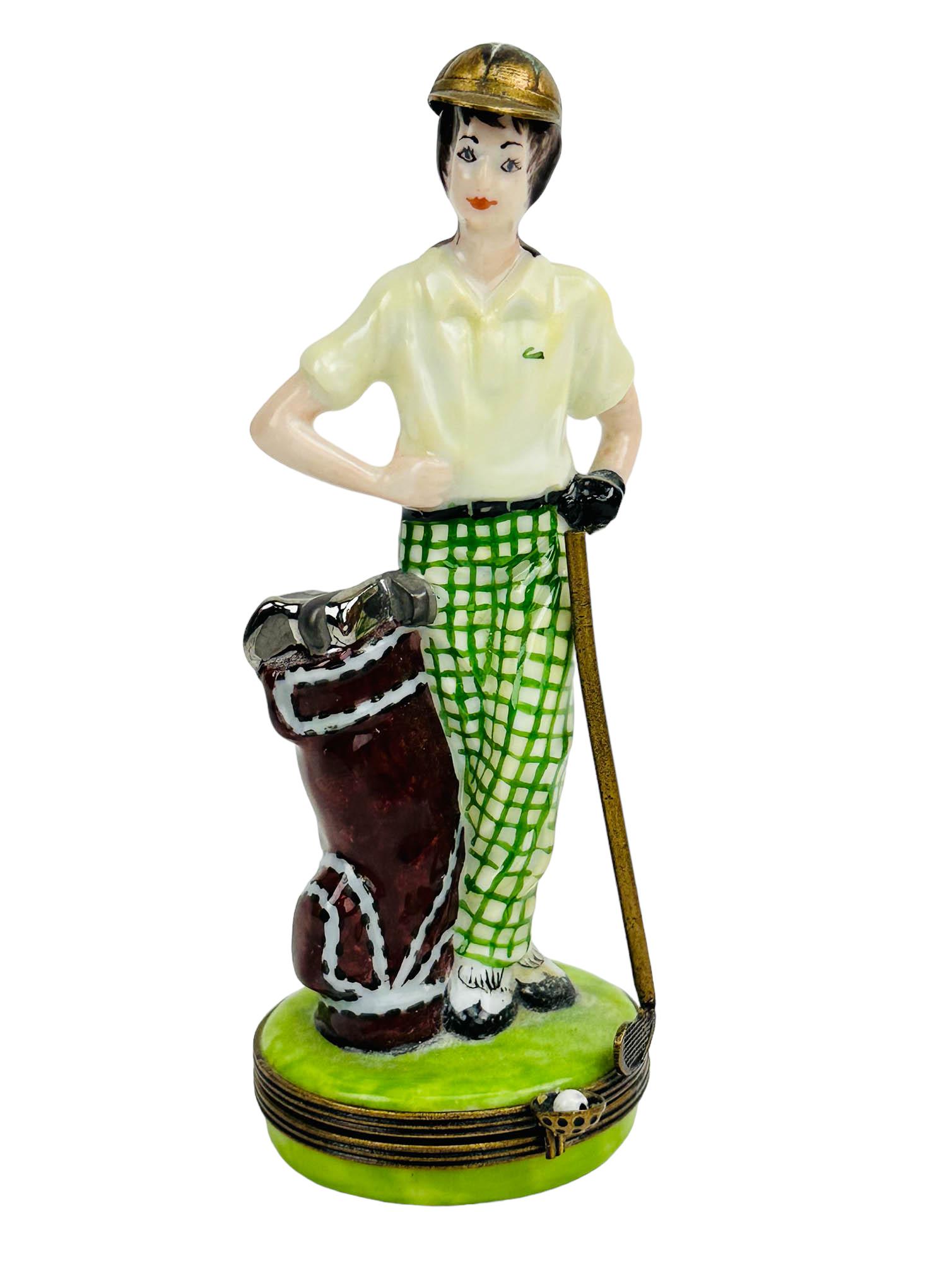 Limoges Lady Golfer Golf Club Bag Trinket Ring Box (1 of 5)