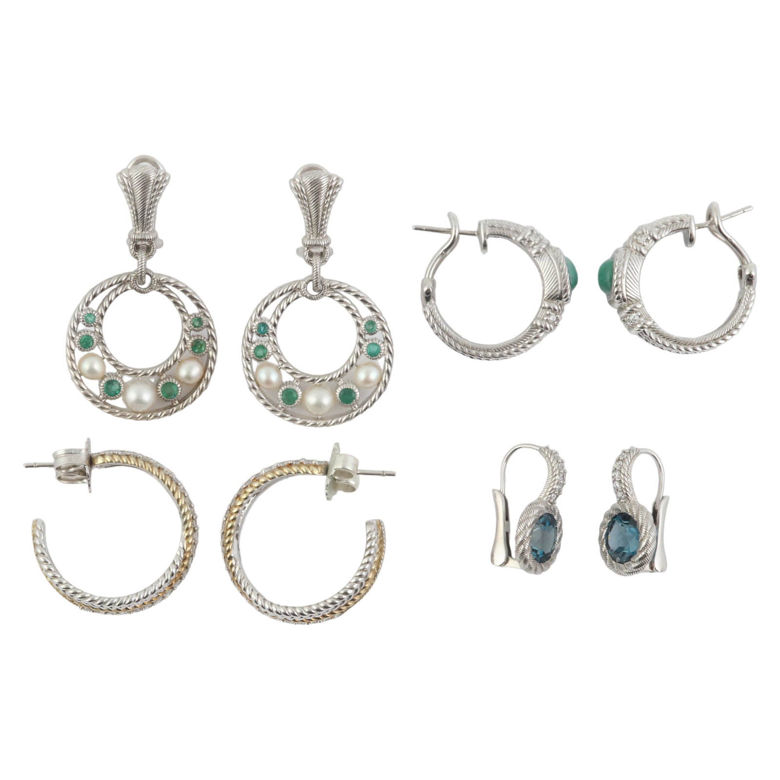 Judith Ripka Sterling Emerald Jade Earring 4pc LOT (1 of 12)