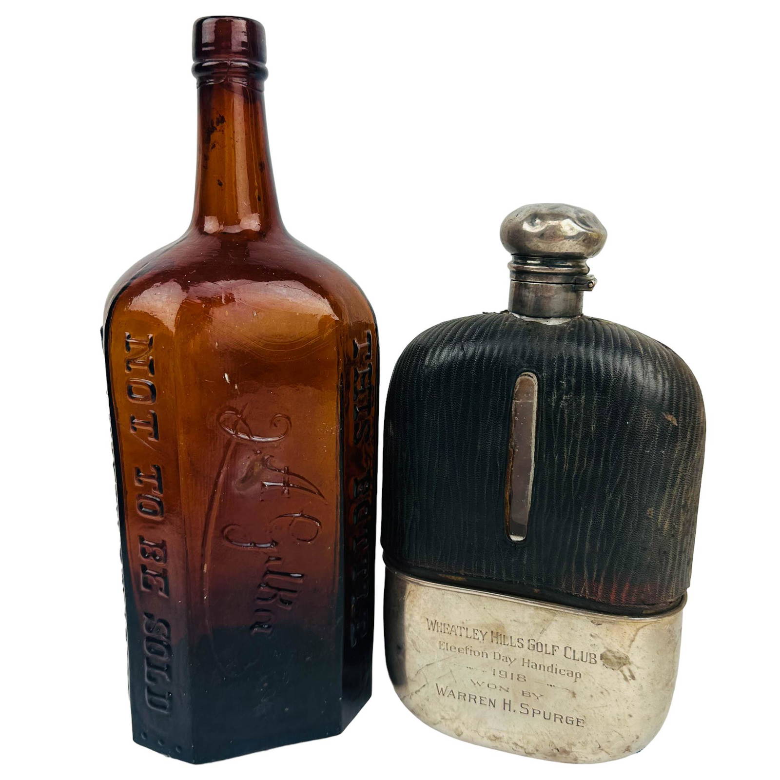 Sterling Mounted Glass Flask & Liquor Bottle Lot Auction
