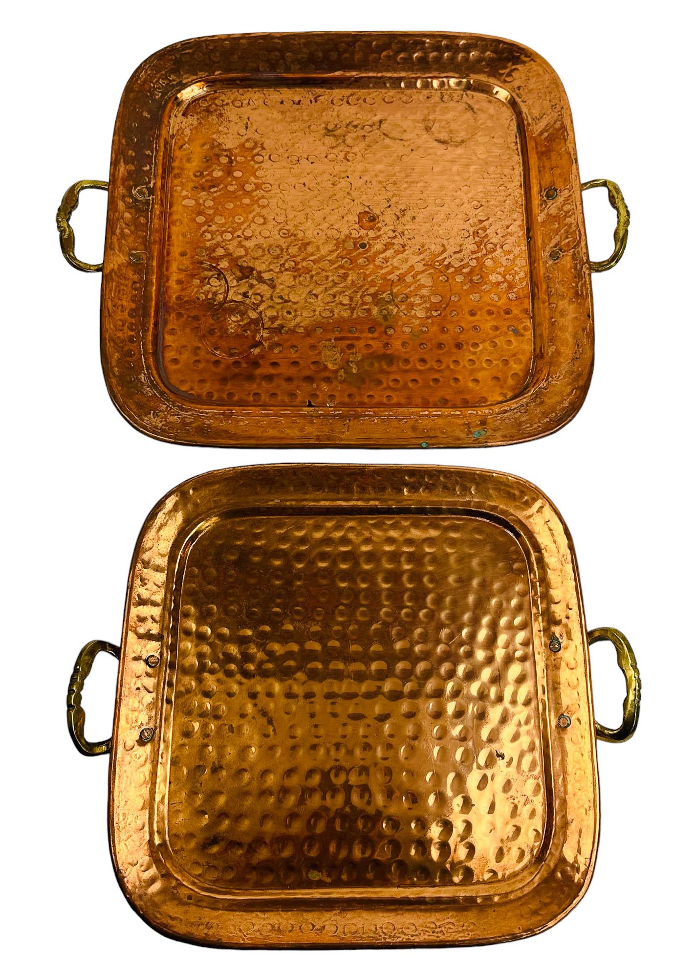 Arts Crafts Style Hammered Copper Platter Tray LOT (1 of 1)