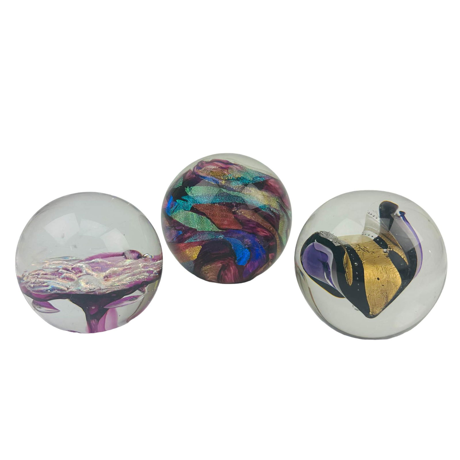 Studio Blown Art Glass Desk Paperweight 3pc LOT (1 of 4)