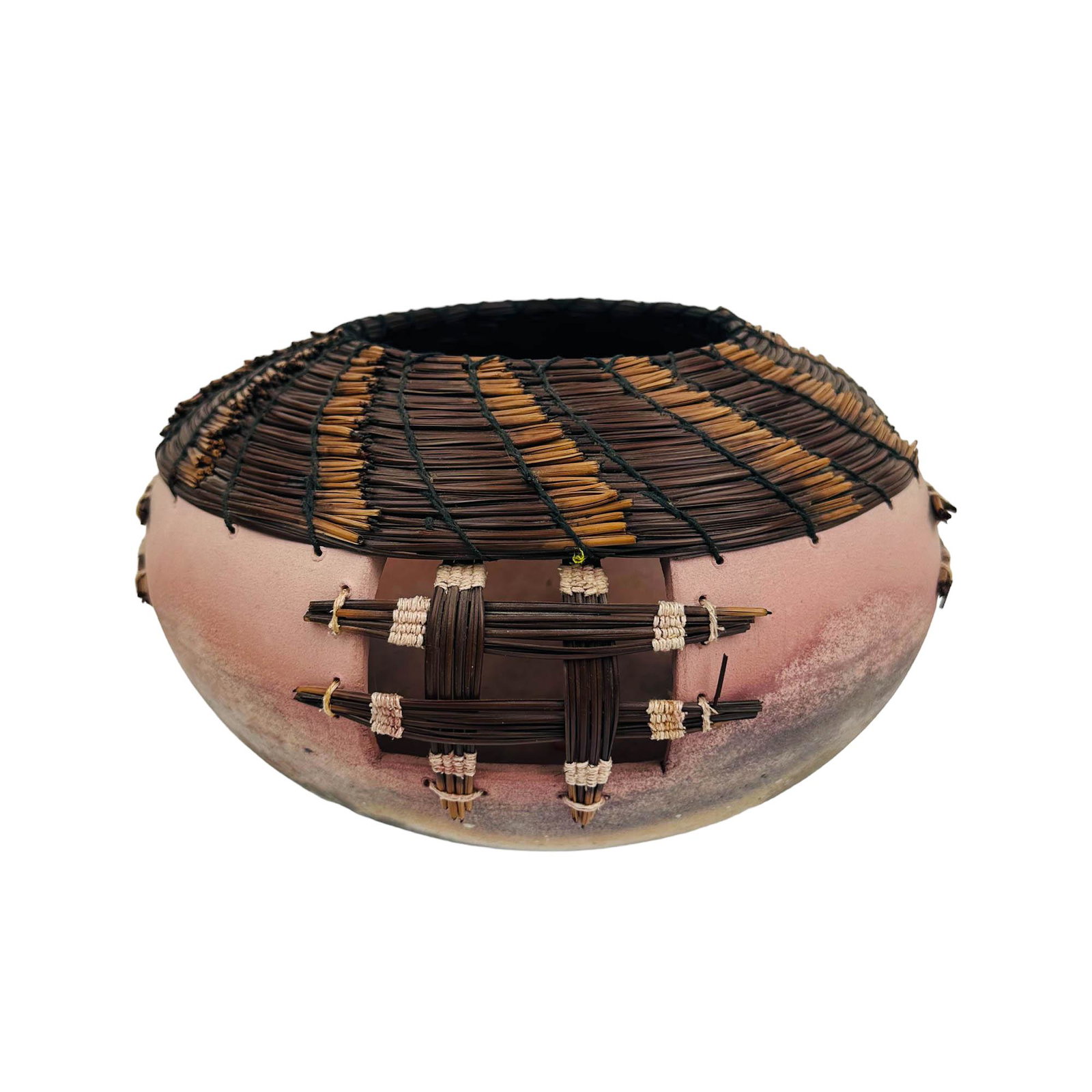 Raku Style Ceramic & Twig Art Pottery Vessel Bowl (1 of 4)