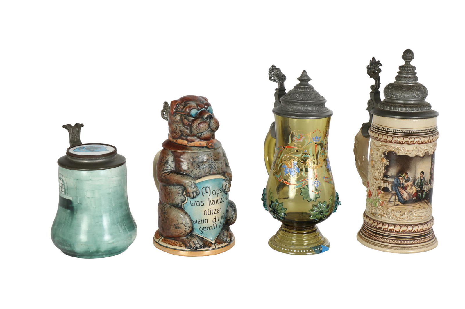 Antique German Glass & Ceramic 4pc Beer Stein LOT (1 of 4)