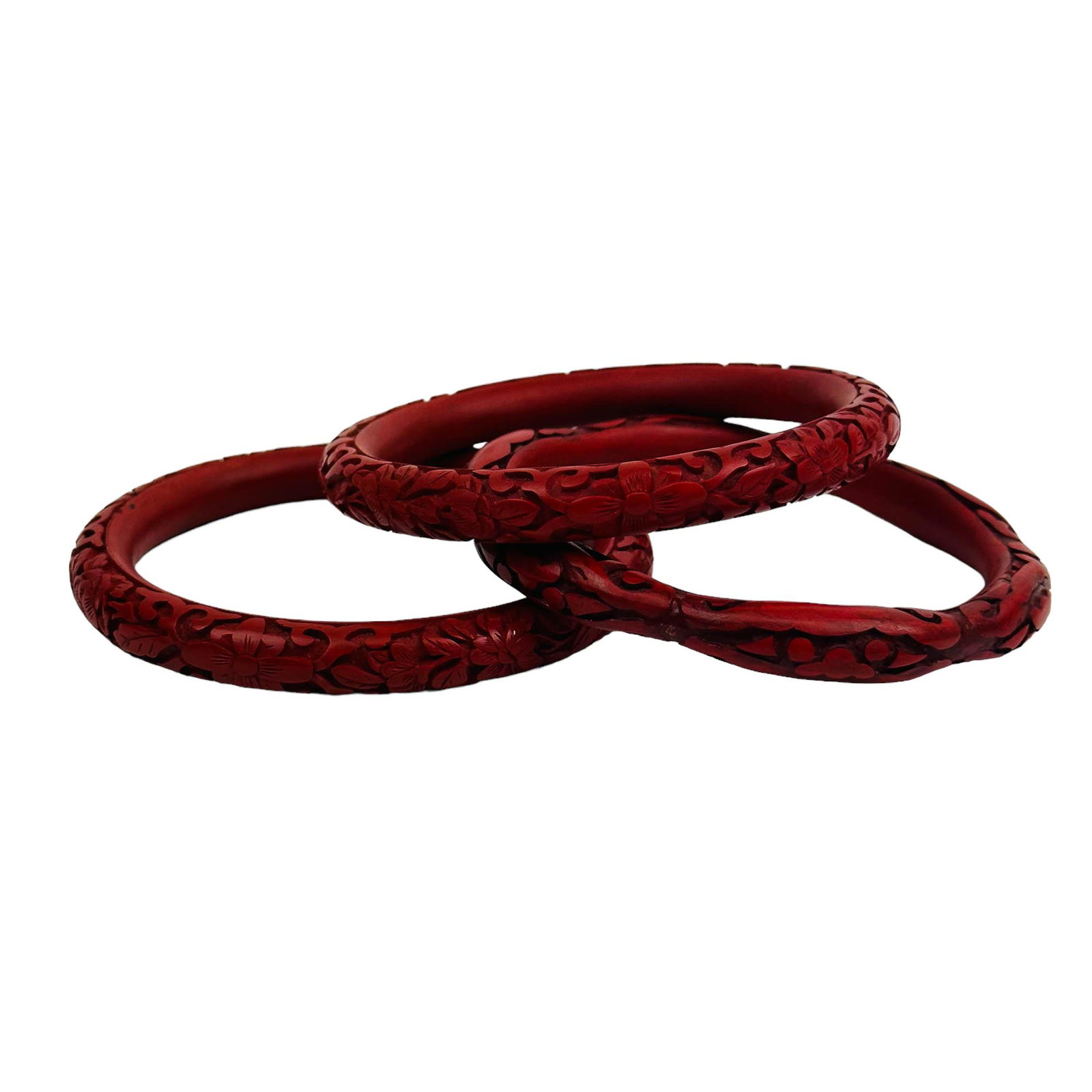 Chinese Red Carved Cinnabar Bangle Bracelet LOT (1 of 4)