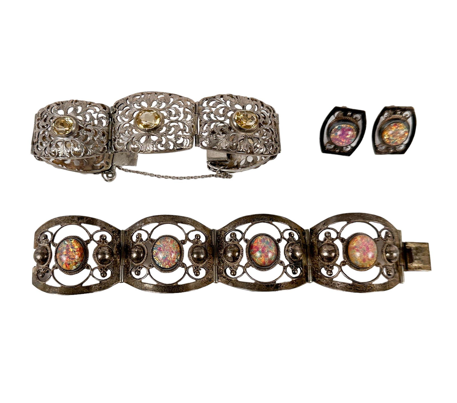 Mexico Sterling Opal Citrine Bracelet Earring LOT (1 of 9)