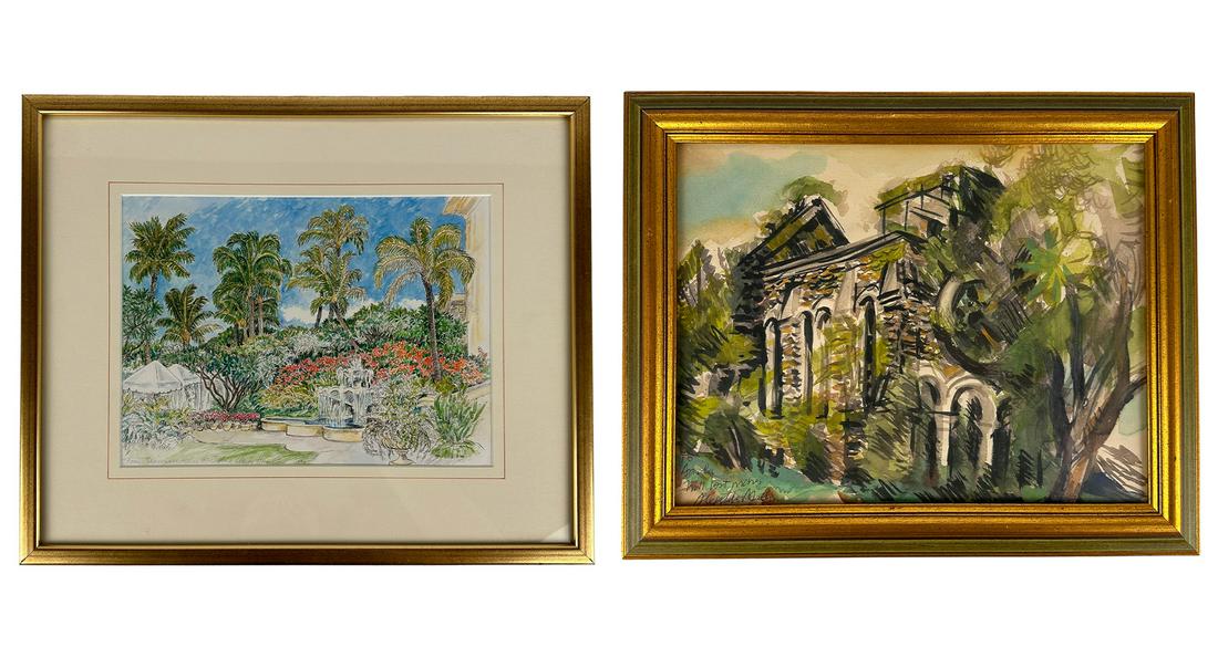Original Tropical Landscape Watercolor Drawing LOT (1 of 9)