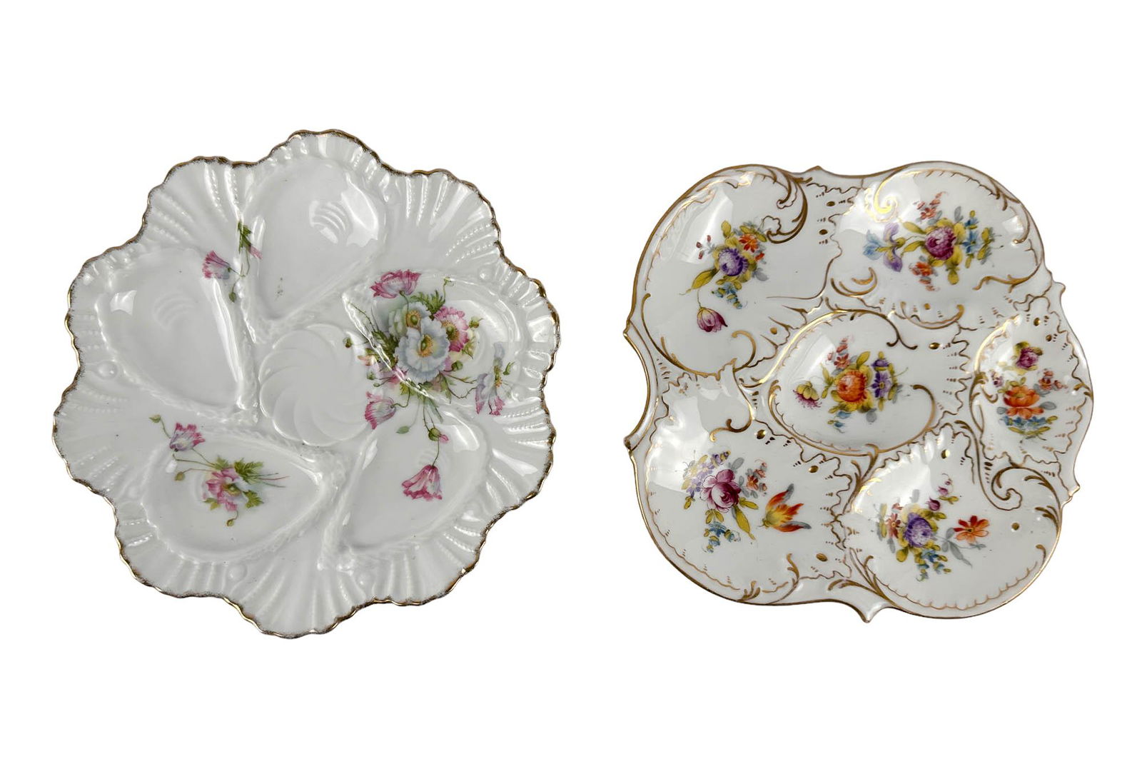 Saxony & Limoges Porcelain Floral Oyster Plate LOT (1 of 4)