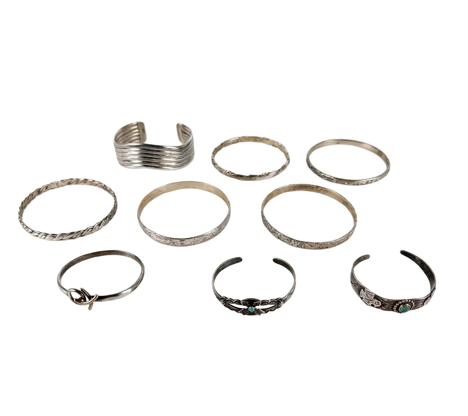 Sterling Silver Bangle Cuff 9 pc Bracelet LOT 140g (1 of 5)