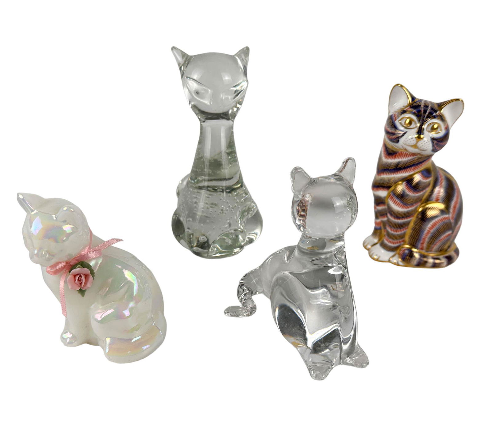 Fenton Murano & Royal Crown Derby Cat Figurine LOT (1 of 8)