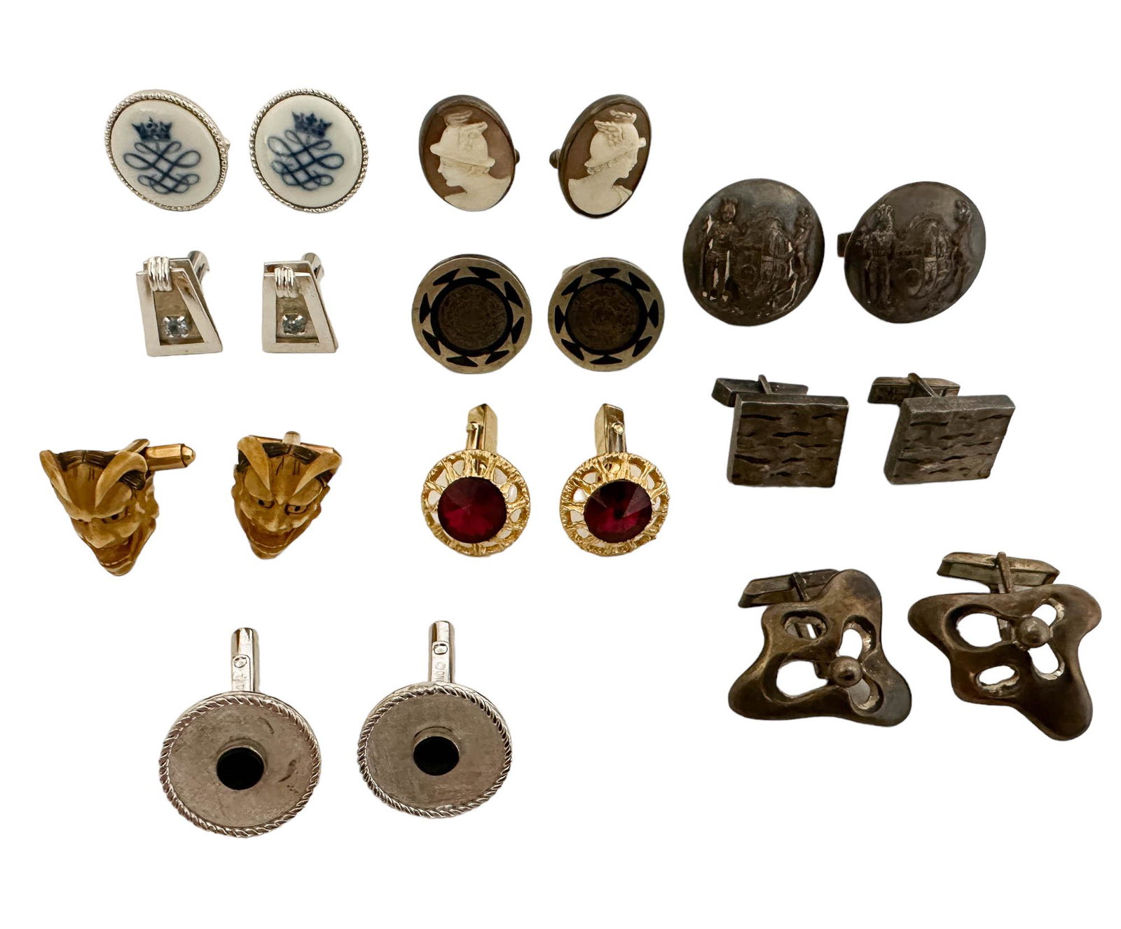 Sterling Cameo Onyx Porcelain Cufflinks 10pc LOT (1 of 6)