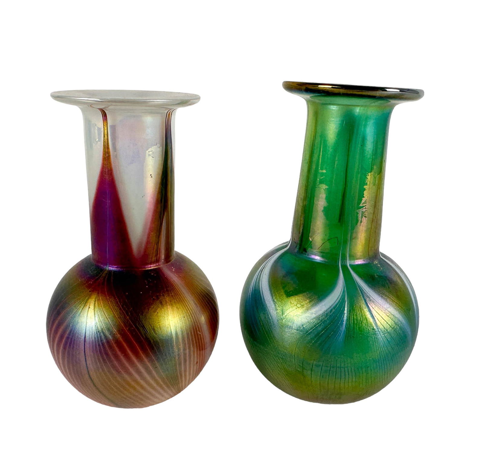 Glass Eye Pulled Feather Iridescent Vase 2pc LOT (1 of 8)