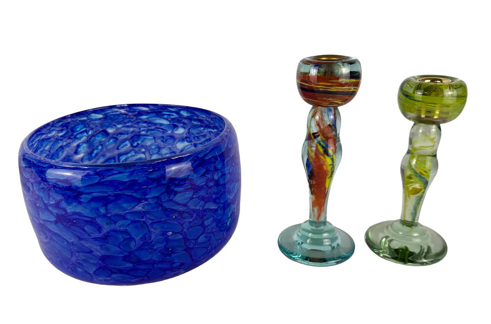 Kerry Glass Candle Holder & Oil Drop Serving Bowl Auction