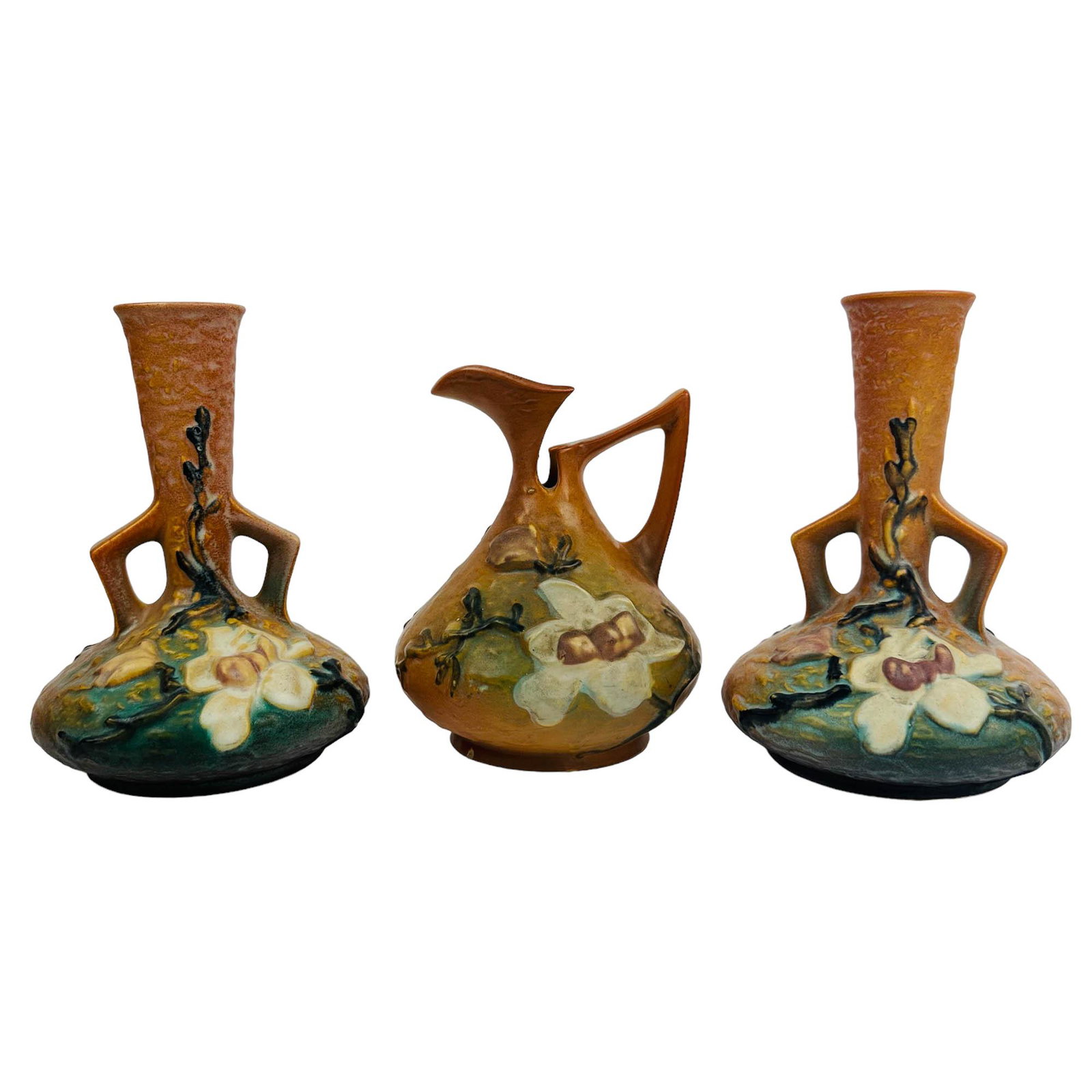 Roseville Magnolia 1943 Art Pottery Vase Ewer 3pc (1 of 7)