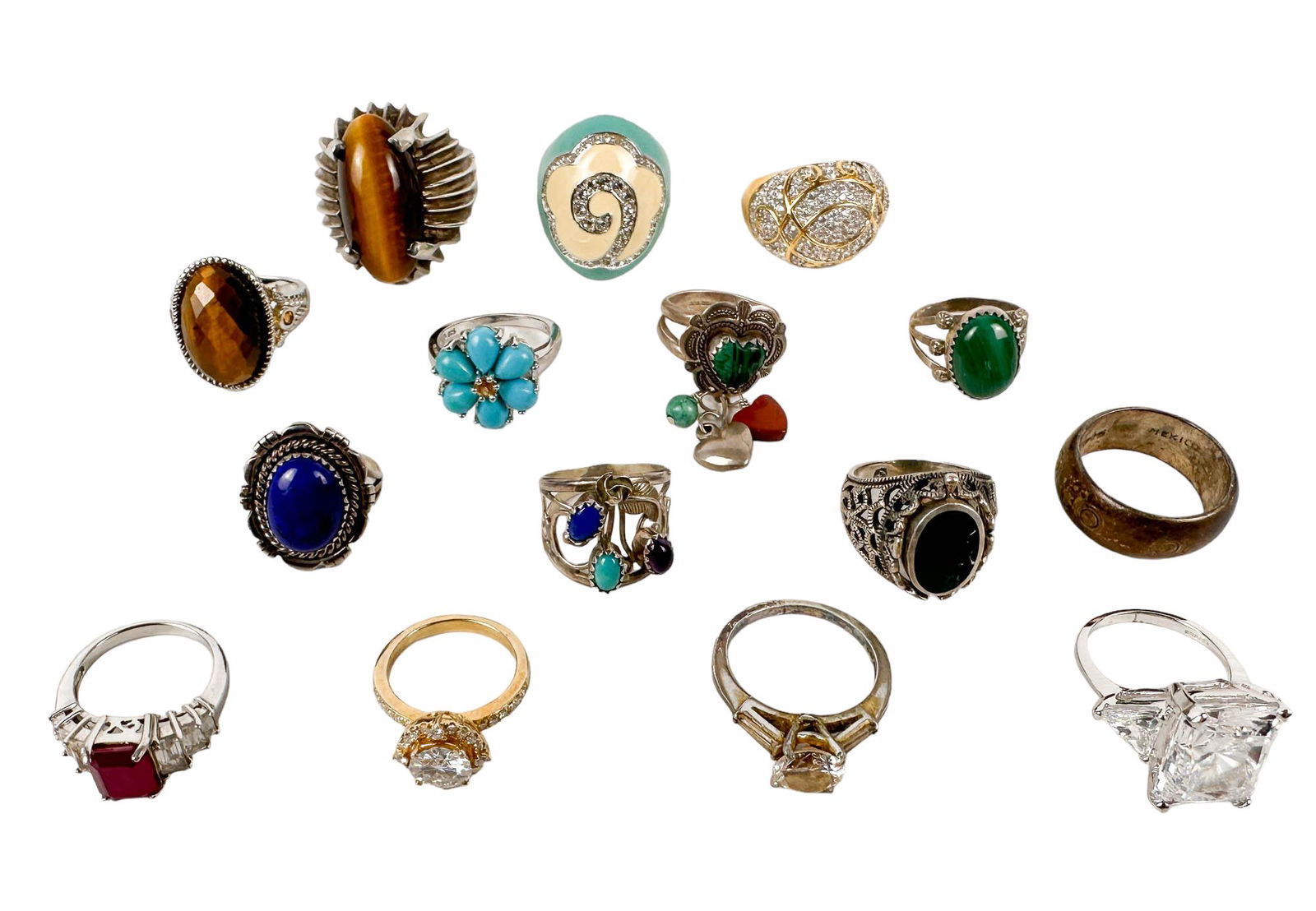 Sterling Silver 925 Gemstone & Glass Ring 15pc LOT (1 of 5)