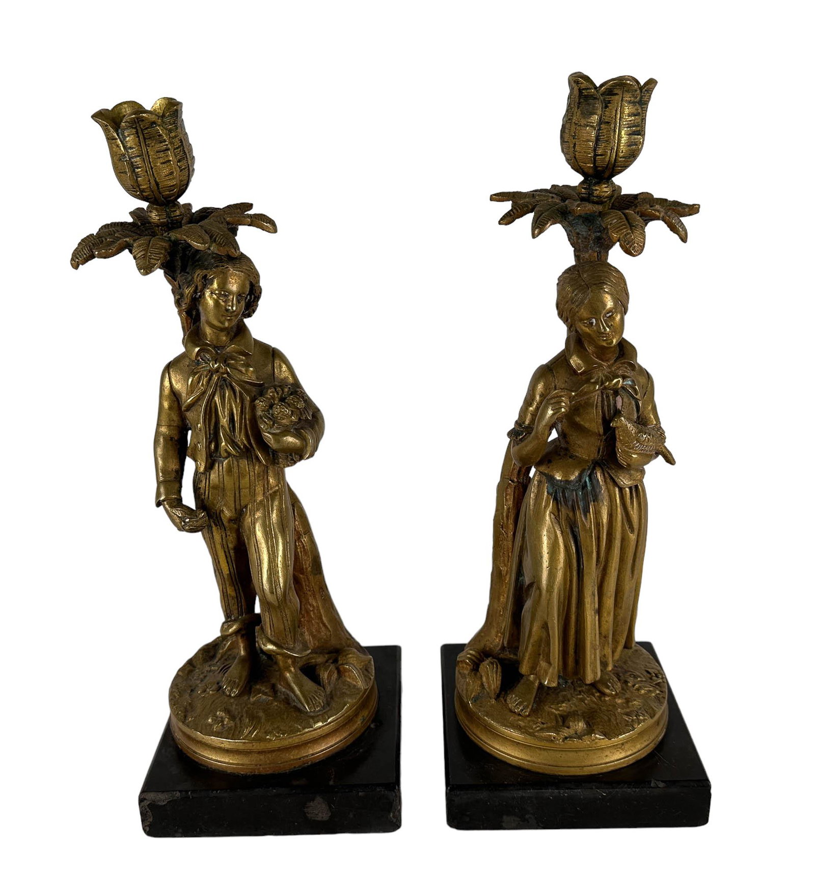 Antique Pair European Bronze Figural candle holders (1 of 6)