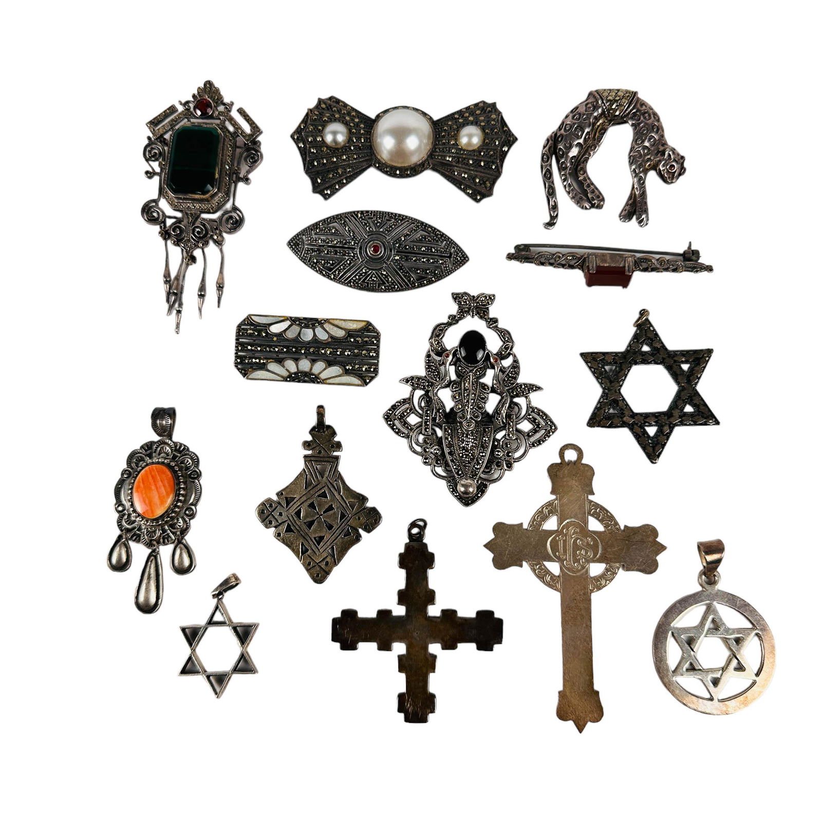 Sterling Gemstone Brooch Pin Necklace Pendant LOT (1 of 7)