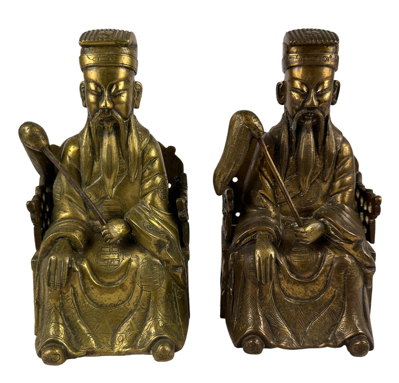 Chinese PAIR Bronze Emperor Library Desk Bookends (1 of 5)