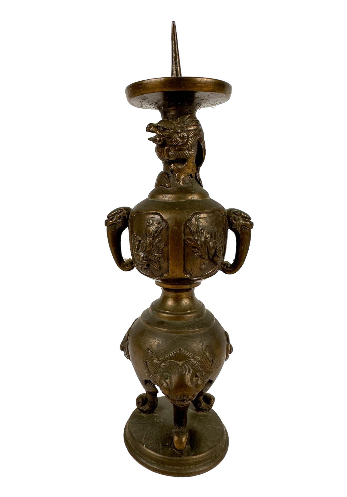 Chinese Bronze Dragon Bird Pricket Candle Holder (1 of 5)