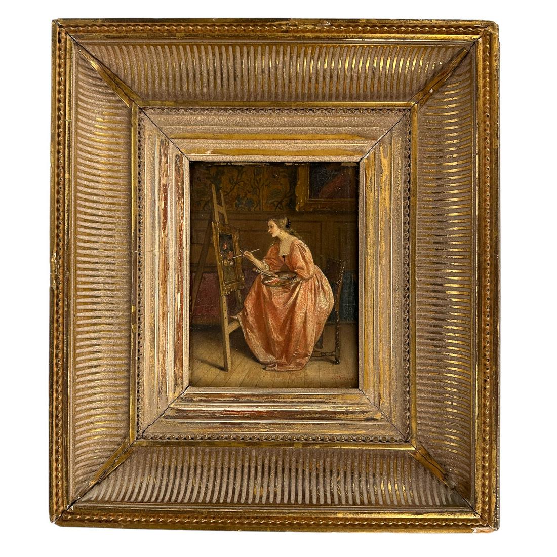 Lady Portrait of an Artist Oil Wood Panel Painting (1 of 5)