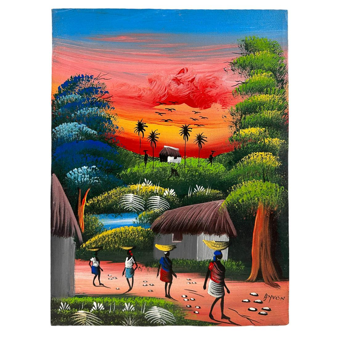 Haitian Sunset Landscape Painting on Canvas Signed (1 of 5)
