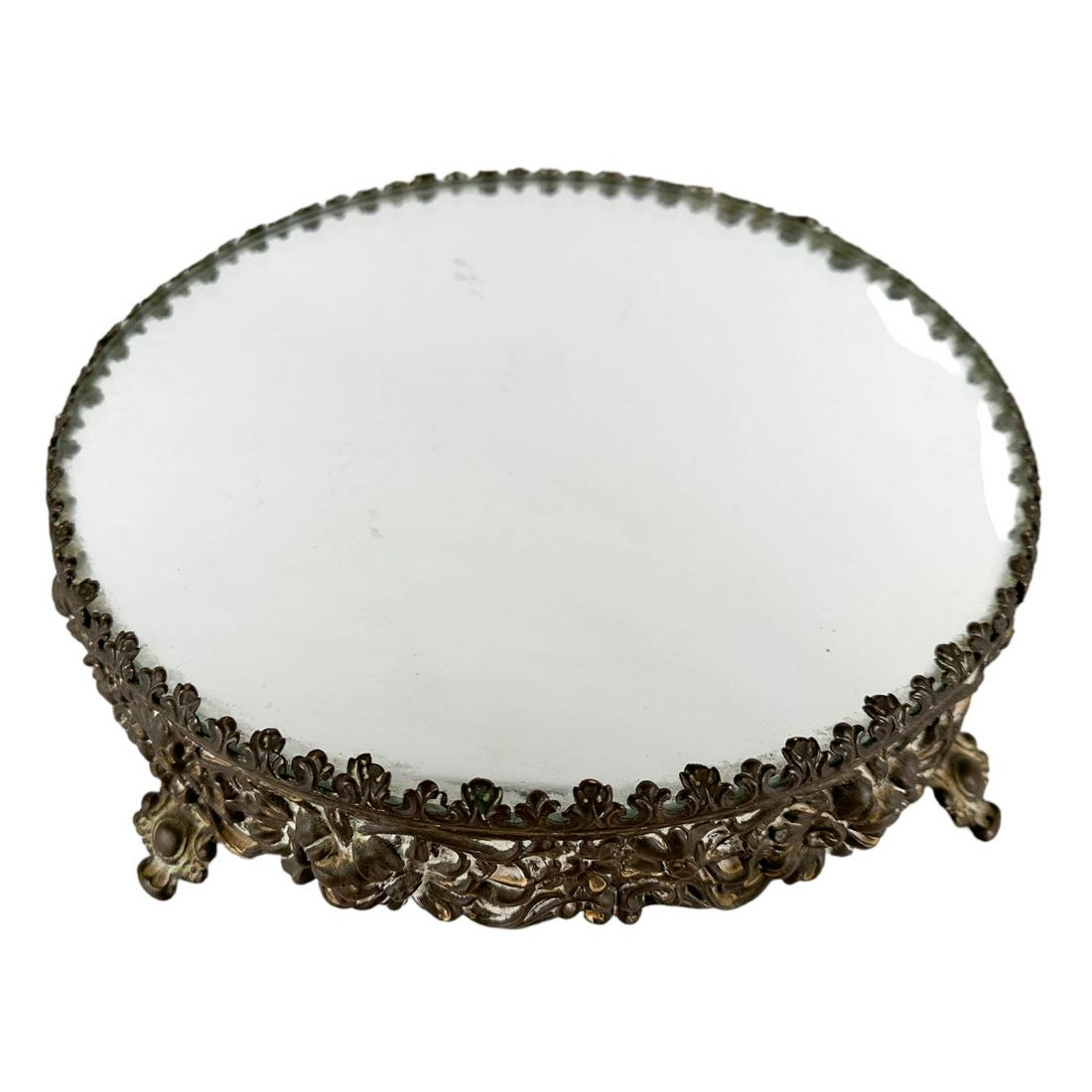 Victorian Style Silverplate Round Mirrored Plateau (1 of 5)