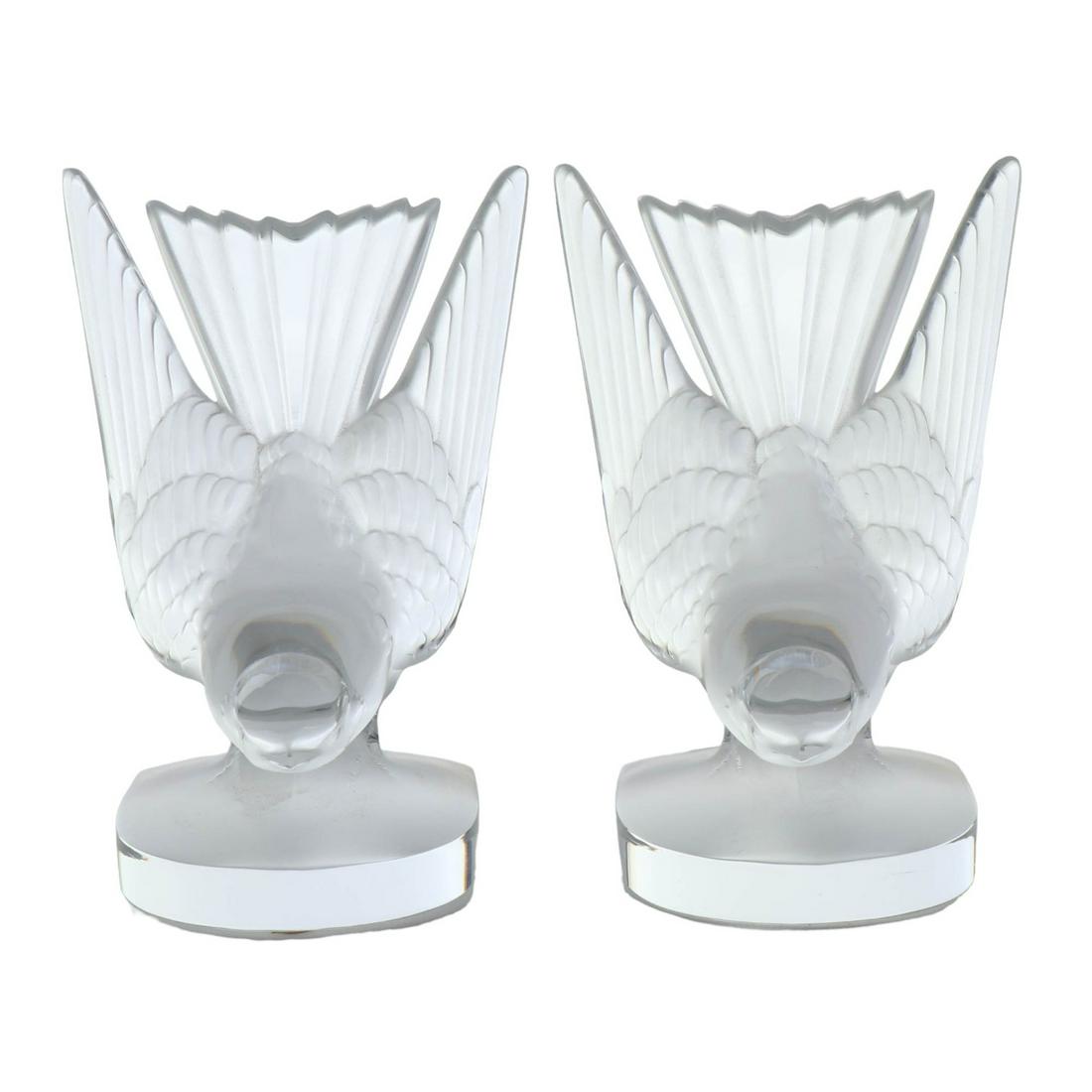 Lalique Frosted Clear Crystal Swallow Bookend PAIR (1 of 5)