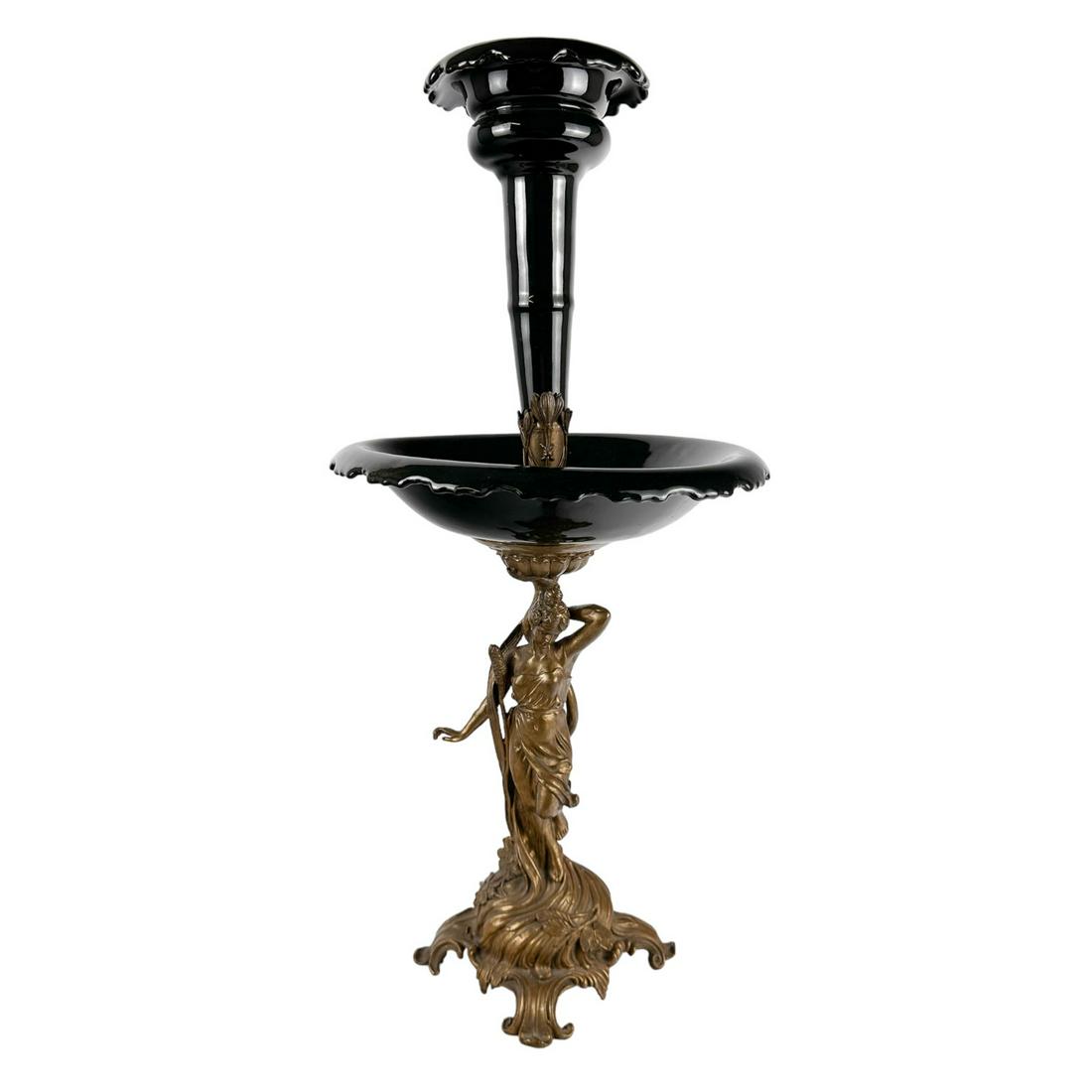 Antique Bronze & Glass Art Nouveau Figural Epergne (1 of 6)