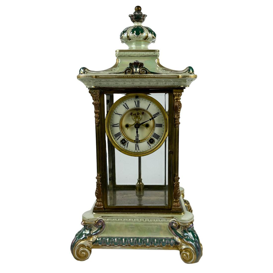 Antique Ansonia Painted Porcelain Pendulum Clock (1 of 10)