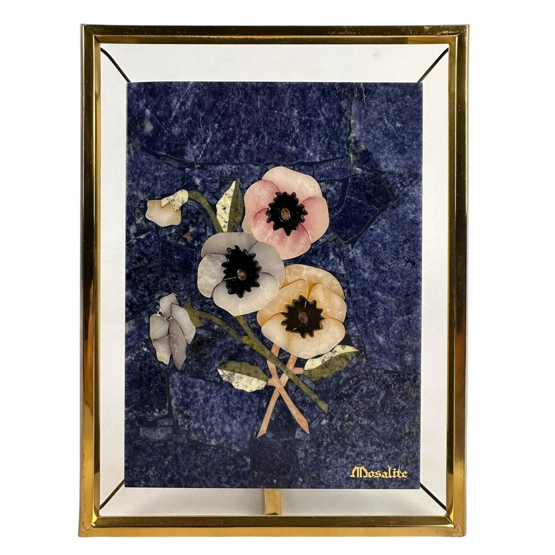 Pietra Dura Inlay Gemstone Poppy Flower Plaque (1 of 4)