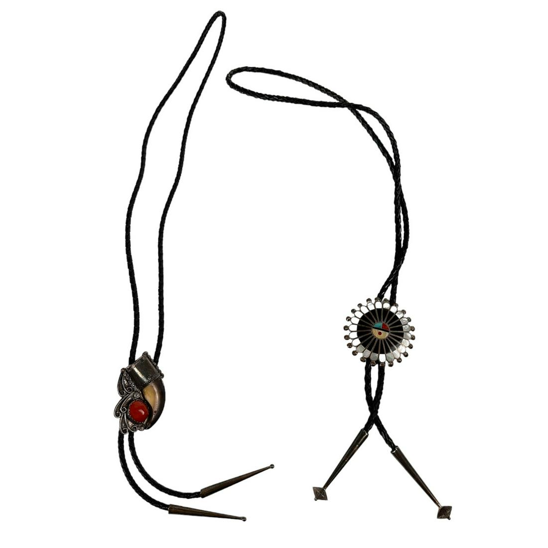 American Indian Sterling Gemstone Bolo Tie 2pc LOT (1 of 7)